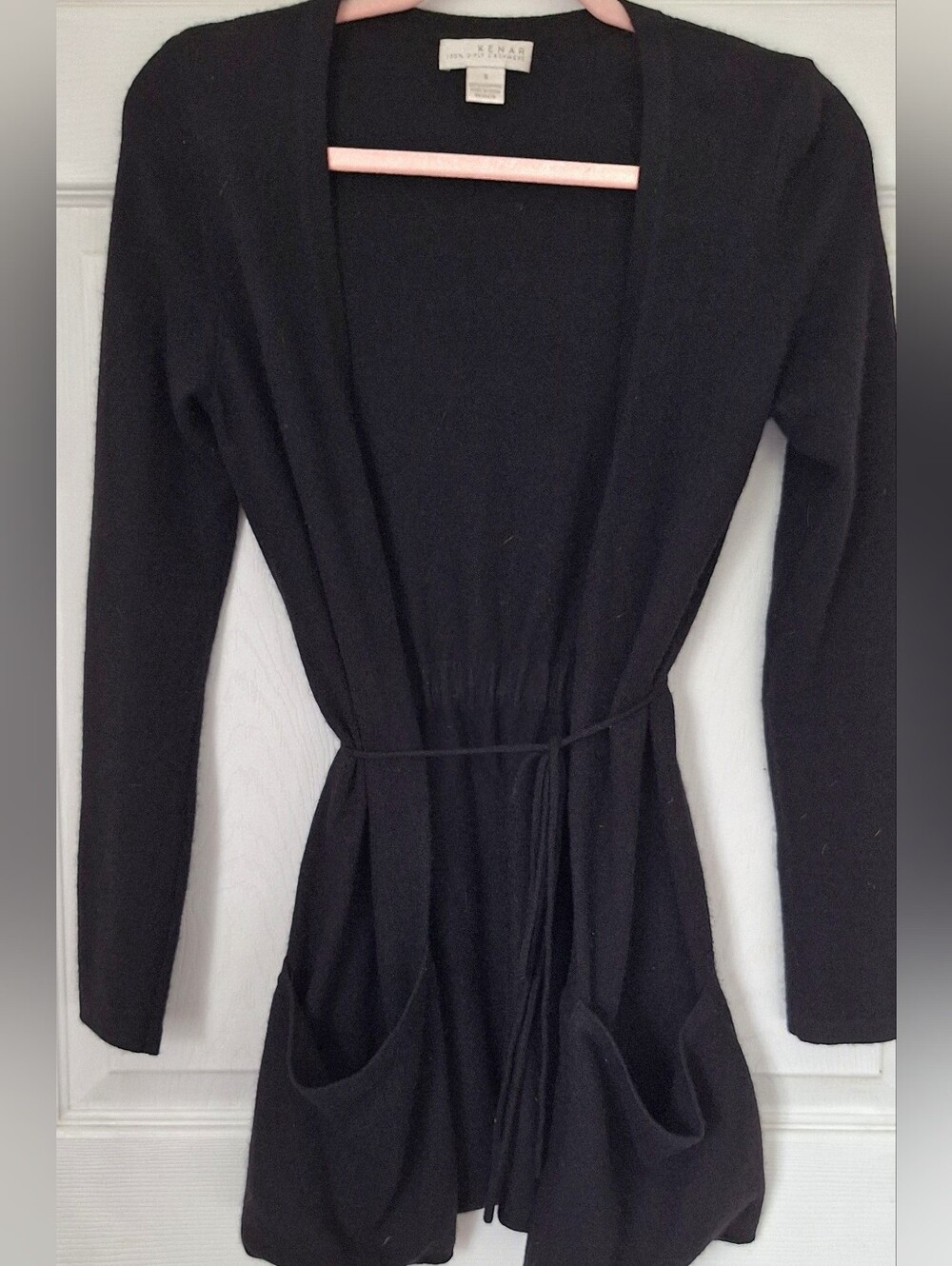Kenar 100% 2-Ply Cashmere Black Belted Long Cardigan Sweater Size S